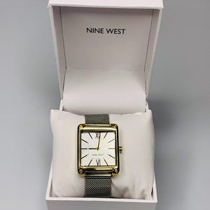 Nine West Women's Mesh Bracelet Watch Two Tone with Extra Extender